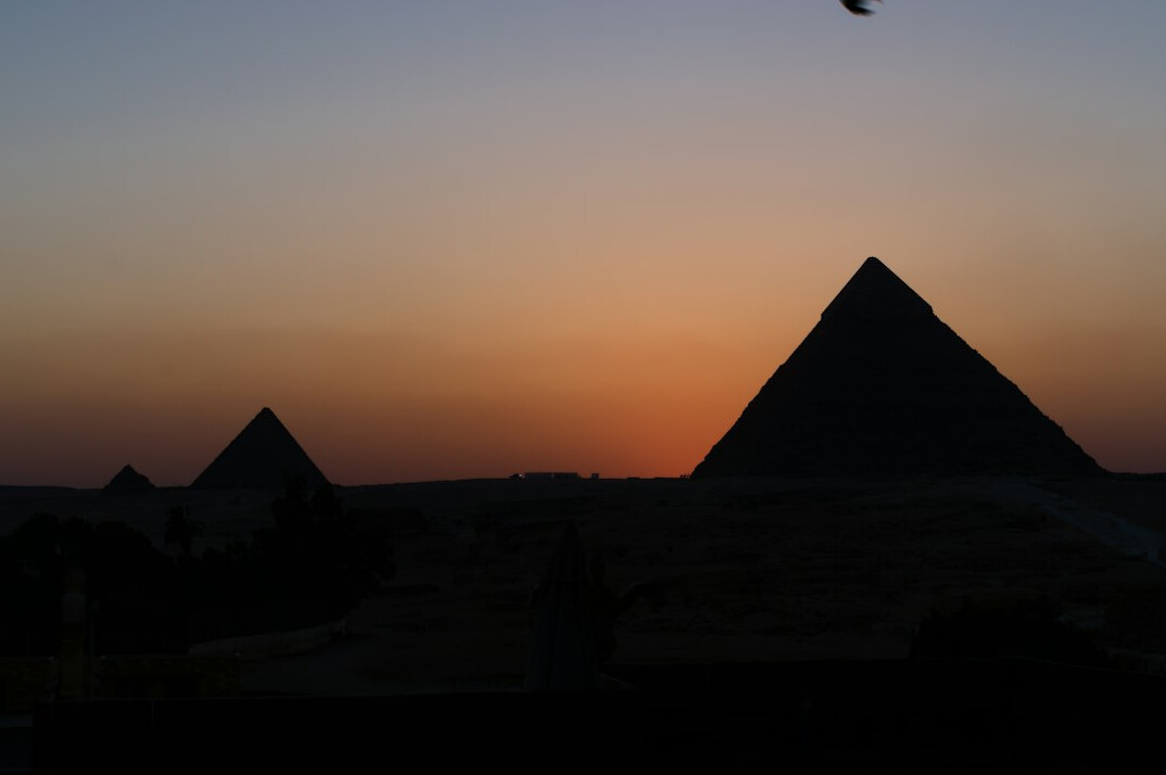 egyptian pyramid at sunset