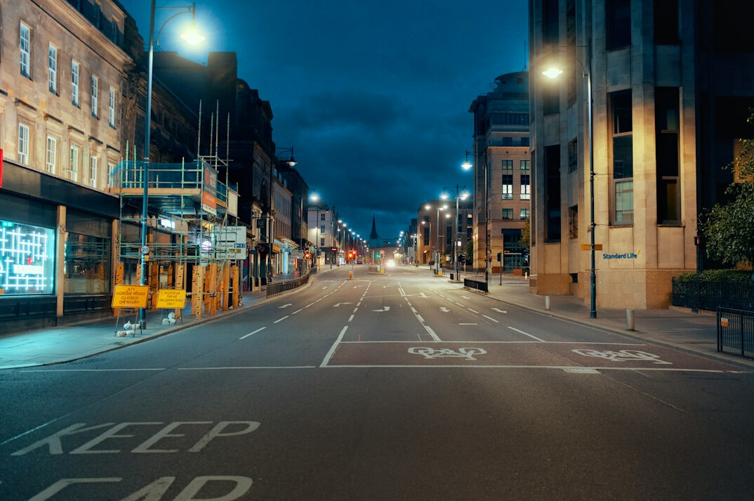 empty city street at dusk
